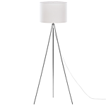 Floor Lamp Silver Metal 148 Cm Tripod Stand White Fabric Drum Shade Beliani