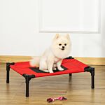 Pawhut Elevated Pet Bed Portable Camping Raised Dog Bed W/ Metal Frame Black And Red (small)