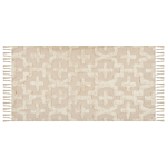 Area Rug Beige Cotton 80 X 150 Cm Minimalistic Tufted Shaggy Geometric Pattern Living Room Bedroom Beliani