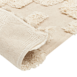 Area Rug Beige Cotton 80 X 150 Cm Minimalistic Tufted Shaggy Geometric Pattern Living Room Bedroom Beliani
