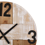 Wall Clock Light Wood Round Ø 60 Cm Handmade Face Black Hands Numbers Rustic Minimalist Beliani