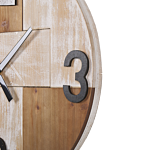 Wall Clock Light Wood Round Ø 60 Cm Handmade Face Black Hands Numbers Rustic Minimalist Beliani