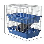 Pawhut Metal 2-tier Small Guinea Pigs Hutches Blue