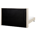 Eu King Size Bed Frame Beige Boucle Fabric 5ft3 Upholstered Headboard Slatted Base Black Legs Modern Design Beliani