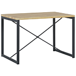 Dining Set Light Wood Top Black Steel Frame Rectangular Table 110 X 70 Cm 4 Seater With 2 Chairs And Bench Beliani