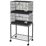 Pawhut Double Stackable Bird Cage On Wheels W/ Stand, For Canaries