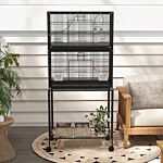 Pawhut Double Stackable Bird Cage On Wheels W/ Stand, For Canaries