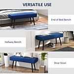 Homcom End Of Bed Bench With X-shape Design And Steel Legs, Upholstered Hallway Bench For Bedroom, Blue