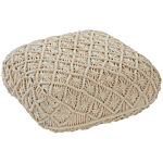 Floor Cushion Beige Cotton 50 X 50 X 20 Cm Macrame Pattern Square Fabric Seating Pouffe Beliani