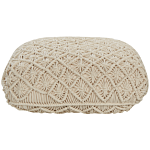 Floor Cushion Beige Cotton 50 X 50 X 20 Cm Macrame Pattern Square Fabric Seating Pouffe Beliani