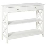 Homcom Console Table Side Desk W/ Shelves Drawers Open Top X Support Frame Living Room Hallway Home Office Furniture White