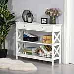 Homcom Console Table Side Desk W/ Shelves Drawers Open Top X Support Frame Living Room Hallway Home Office Furniture White