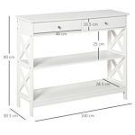 Homcom Console Table Side Desk W/ Shelves Drawers Open Top X Support Frame Living Room Hallway Home Office Furniture White