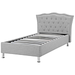 Eu Single Size Bed Grey Fabric 3ft Upholstered Frame With Storage Nailhead Trim Crystal Buttons Headrest Beliani