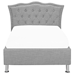 Eu Single Size Bed Grey Fabric 3ft Upholstered Frame With Storage Nailhead Trim Crystal Buttons Headrest Beliani