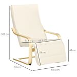 Homcom Wooden Lounging Chair Deck Relaxing Recliner Lounge Seat With Adjustable Footrest & Removable Cushion, Cream White