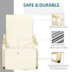 Homcom Wooden Lounging Chair Deck Relaxing Recliner Lounge Seat With Adjustable Footrest & Removable Cushion, Cream White