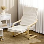 Homcom Wooden Lounging Chair Deck Relaxing Recliner Lounge Seat With Adjustable Footrest & Removable Cushion, Cream White
