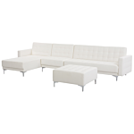 Corner Sofa Bed White Faux Leather Tufted Modern L-shaped Modular 5 Seater With Ottoman Right Hand Chaise Longue Beliani