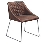 Set Of 2 Dining Chairs Brown Fabric Chromed Metal Legs Modern Beliani