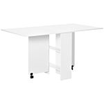 Homcom Mobile Drop Leaf Dining Kitchen Table Folding Desk For Small Spaces With 2 Wheels & 2 Storage Shelves White