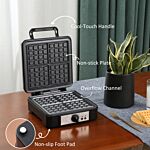 Homcom 4 Slice Waffle Maker Iron Machine With Deep Cooking Plate, Adjustable Temperature, Non-stick Coating And Cool Touch Handle, 1200w