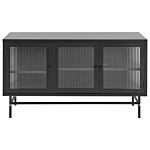 3 Door Sideboard Black Steel Fluted Tempered Glass Adjustable Shelves Leg Caps Living Room Furniture Modern Industrial Design Beliani