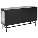 3 Door Sideboard Black Steel Fluted Tempered Glass Adjustable Shelves Leg Caps Living Room Furniture Modern Industrial Design Beliani