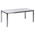 Garden Table White Marble Effect Tempered Glass Table Top Stainless Steel Frame Rectangular 180 X 90 Cm 6 Seater Beliani