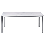 Garden Table White Marble Effect Tempered Glass Table Top Stainless Steel Frame Rectangular 180 X 90 Cm 6 Seater Beliani