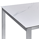 Garden Table White Marble Effect Tempered Glass Table Top Stainless Steel Frame Rectangular 180 X 90 Cm 6 Seater Beliani