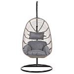 Hanging Chair Grey Rattan Metal Frame Indoor-outdoor Egg Shape Boho Beliani