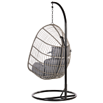 Hanging Chair Grey Rattan Metal Frame Indoor-outdoor Egg Shape Boho Beliani