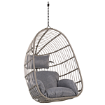 Hanging Chair Grey Rattan Metal Frame Indoor-outdoor Egg Shape Boho Beliani