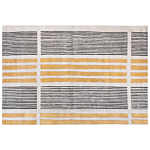 Area Rug Yellow And Black Cotton 200 X 300 Cm Flat Weave Jacquard Woven Striped Pattern Boho Living Room Bedroom Beliani