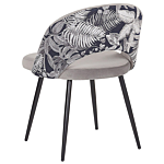 Set Of 2 Dining Chairs Grey Velvet Black Metal Legs Powder Coated Cut-out Back Floral Pattern Beliani