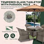 Outsunny 5 Pieces Outdoor Patio Pe Rattan Dining Set, Four Seater Garden Furniture - 4 Chairs & Round Table W/ Umbrella Hole, Mixed Grey