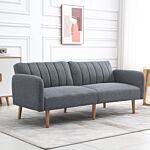 Homcom Two Seater Sofa Bed, Convertible Linen Fabric Sofa Couch, Click Clack Sofabed With Adjustable Split Backrest, Grey