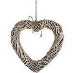 Brown Large Wicker Hanging Heart With Rope Detail