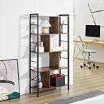 Homcom Industrial Storage Shelf Bookcase Closet Floor Standing Display Rack With 5 Tiers, Metal Frame For Living Room & Study, Rustic Brown