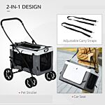 Pawhut Foldable Dog Stroller, Pet Travel Crate, With Detachable Carrier, Soft Padding, For Mini, Small Dogs - Grey