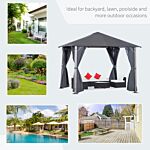 Outsunny Metal Frame Curtain Draped Outdoor Garden Gazebo Grey