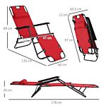 Outsunny 2 Pieces Foldable Sun Loungers With Adjustable Back, Outdoor Reclining Garden Chairs With Pillow And Armrests, Red