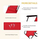 Outsunny 2 Pieces Foldable Sun Loungers With Adjustable Back, Outdoor Reclining Garden Chairs With Pillow And Armrests, Red