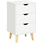 Homcom Bedroom Chest Of Drawers, 3-drawer Storage Unit With Wood Legs And Cut-out Handles, White