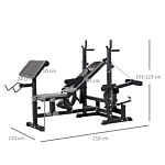 Homcom Multi-exercise Full-body Weight Rack With Bench Press, Leg Extension, Chest Fly Resistance Band & Preacher Curl