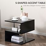 Homcom Coffee End Table S Shape 2 Tier Storage Shelves Organizer Versatile Home Office Furniture (black)