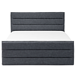 Bed Dark Grey Linen Fabric Eu King Size 5ft3 Slatted Base Padded Headboard And Footboard Beliani