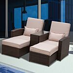 Outsunny Outdoor Garden Rattan Companion Sofa Chair & Stool Lounger Recliner Love Sunbed Daybed Patio Wicker Weave Furniture Set Assembled Brown