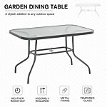 Outsunny Glass Top Garden Table Curved Metal Frame W/ Parasol Hole 4 Legs Outdoor Balcony Sturdy Friends Family Dining Table -grey